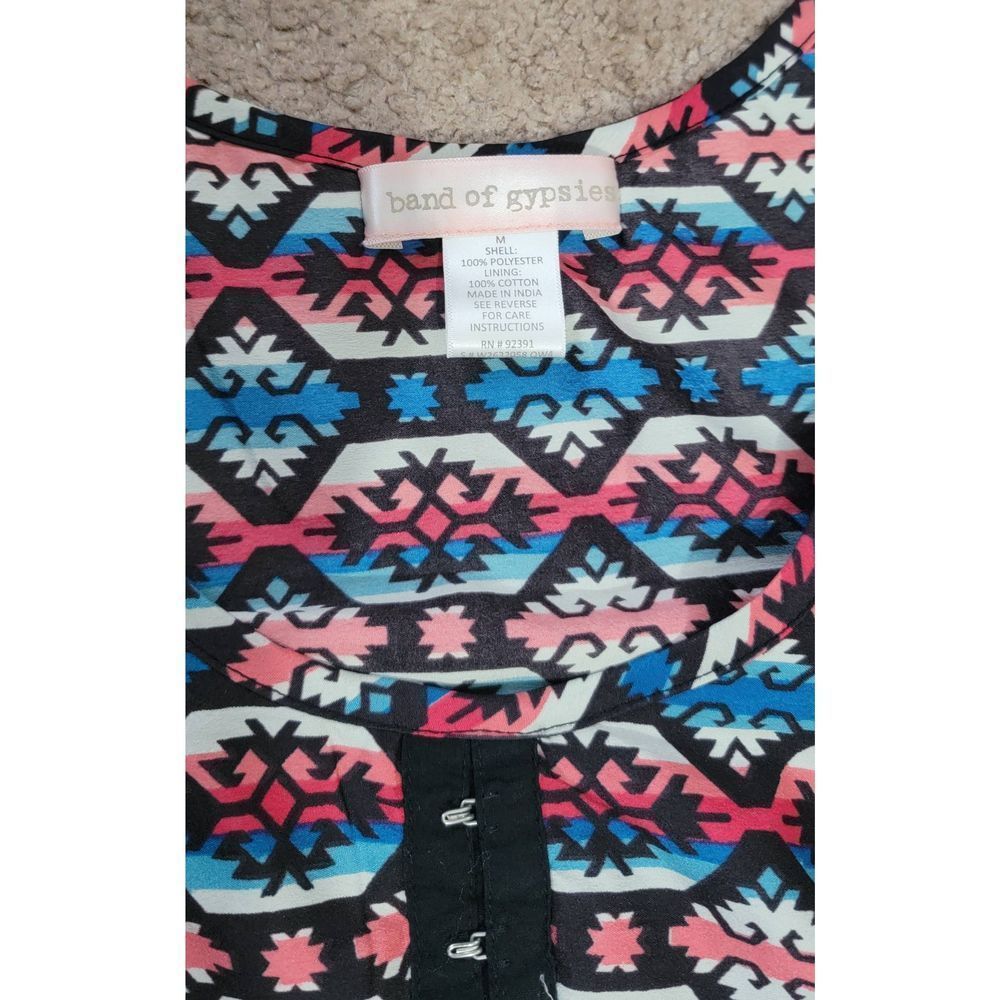 Band Of Gypsies Mini Dress Women's Medium Pink Blue Line Southwestern Sleeveless - Picture 8 of 9
